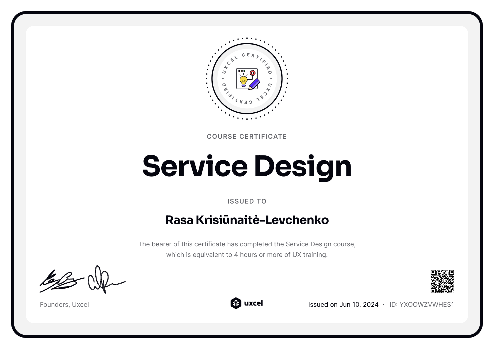 Rasa Krisiūnaitė-Levchenko's certificate